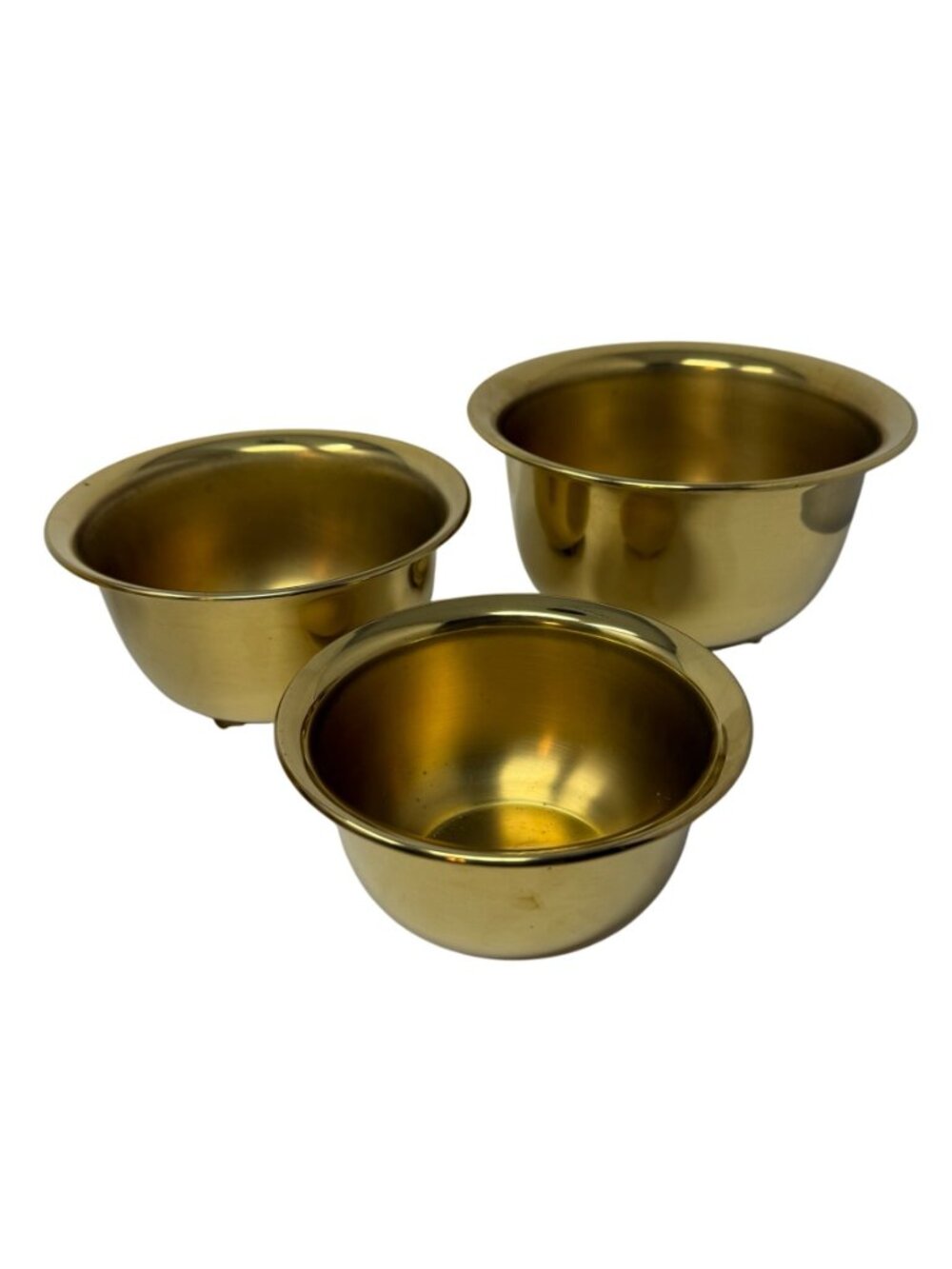 Vintage Set of 3 Brass Footed Bowls Planters Cachepots Mid Century Decor 1960s - Picture 4 of 6